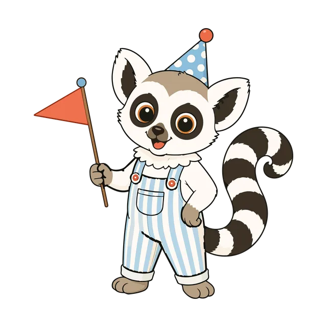 Lulu the lemur mascot holding a flag