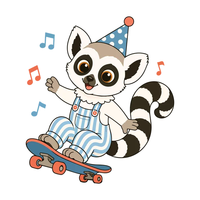 Lulu the lemur mascot on a skateboard