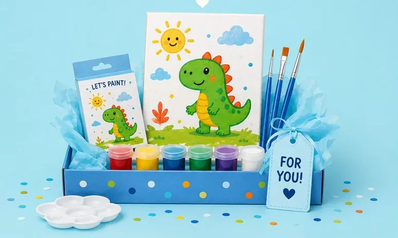 Painting workshop kit with paints and brushes